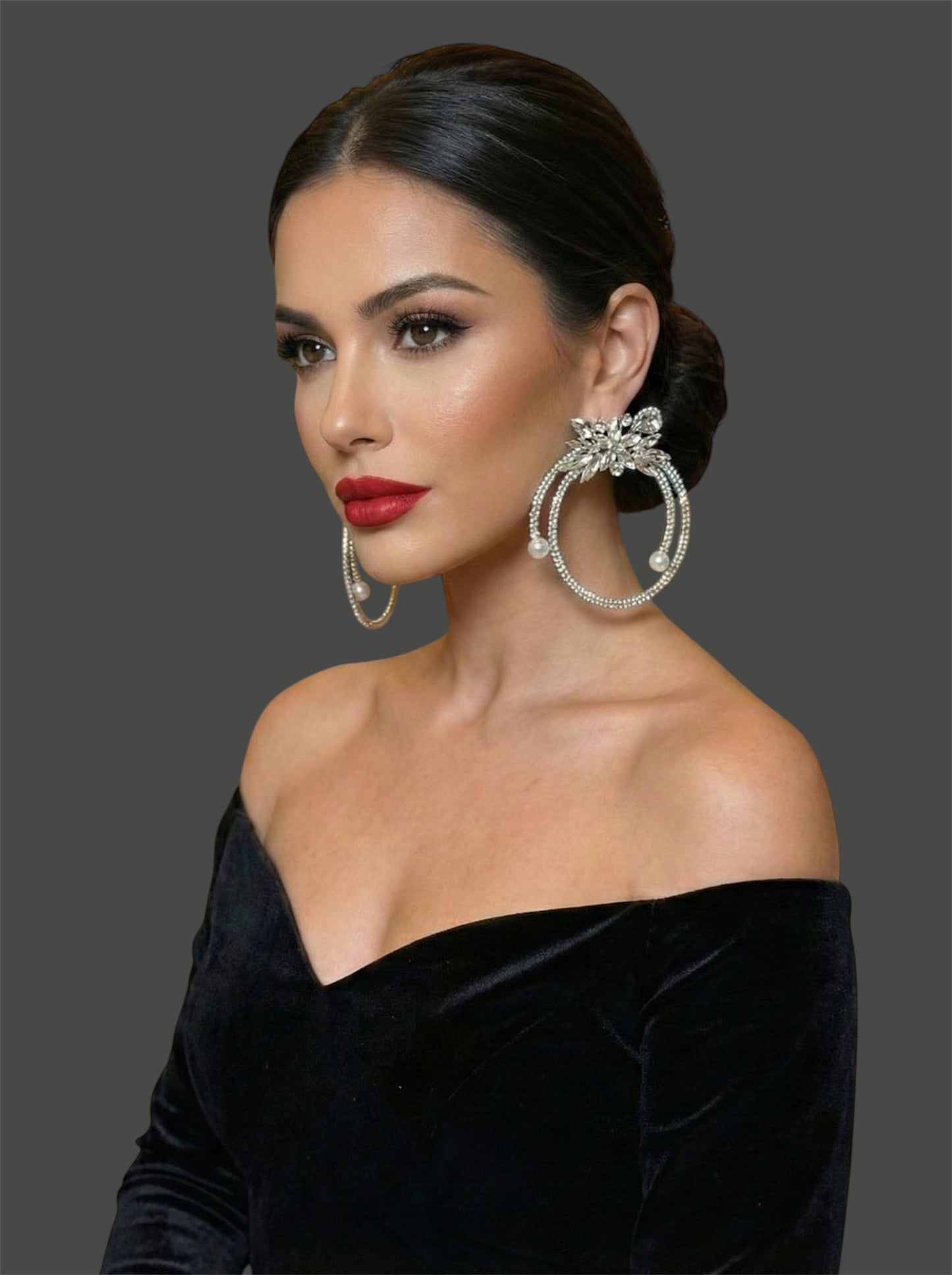 Gorgeous Crystal Rhinestone Statement Silver Earrings – Floral Pearl Hoop Design - Fatisha Boutique #