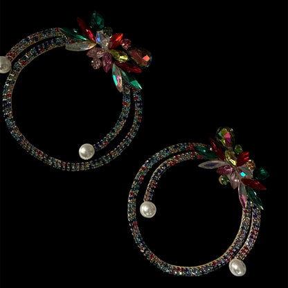 Multicolour Crystal Rhinestone Statement Hoop Earrings – Floral Pearl Glam Jewellery - Fatisha Boutique #