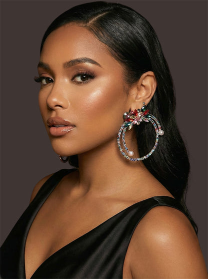 Multicolour Crystal Rhinestone Statement Hoop Earrings – Floral Pearl Glam Jewellery - Fatisha Boutique #