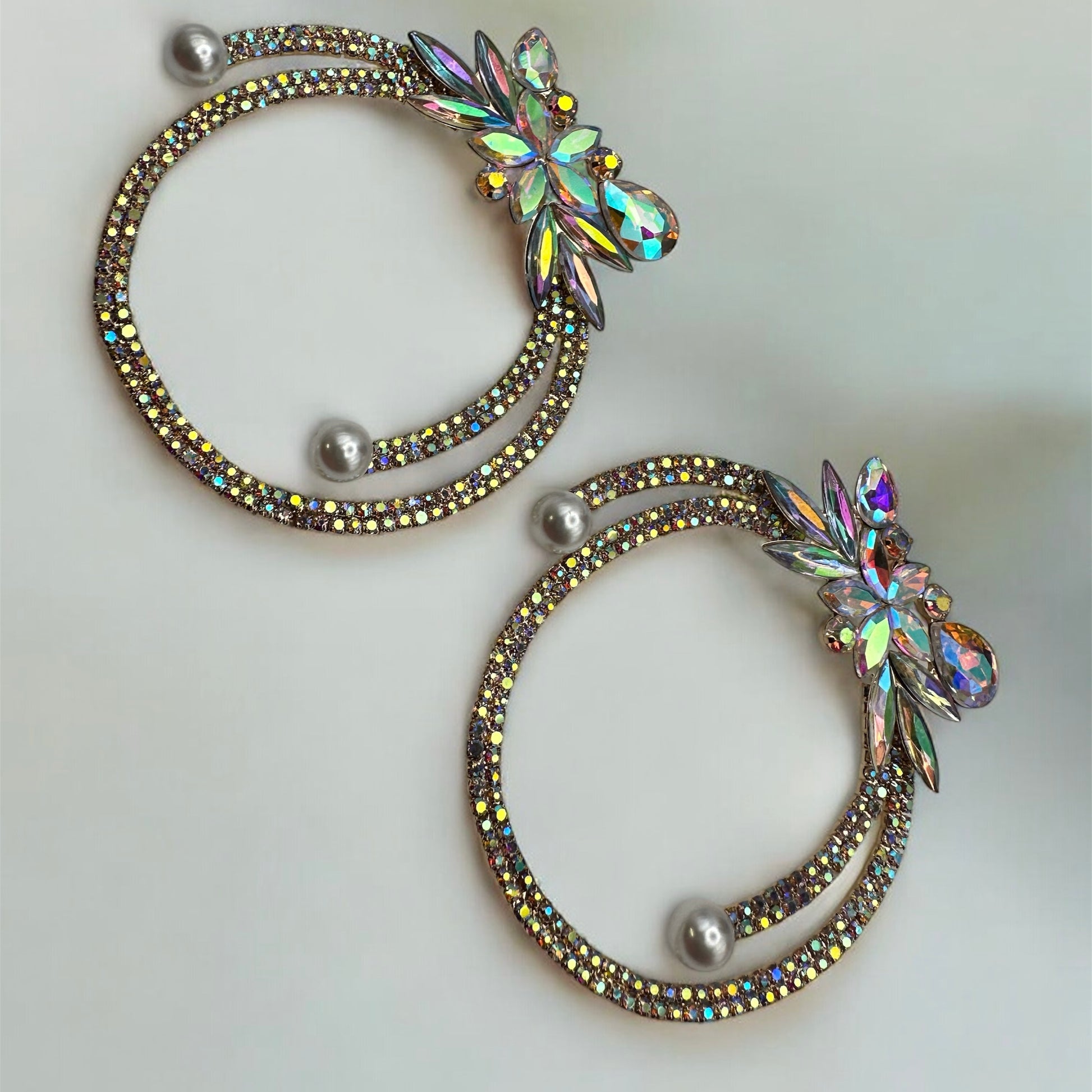 Iridescent Crystal Rhinestone Statement Hoop Earrings – Floral Pearl Glam - Fatisha Boutique #