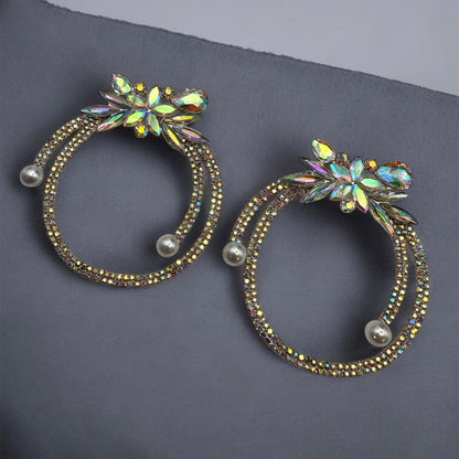 Iridescent Crystal Rhinestone Statement Hoop Earrings – Floral Pearl Glam - Fatisha Boutique #