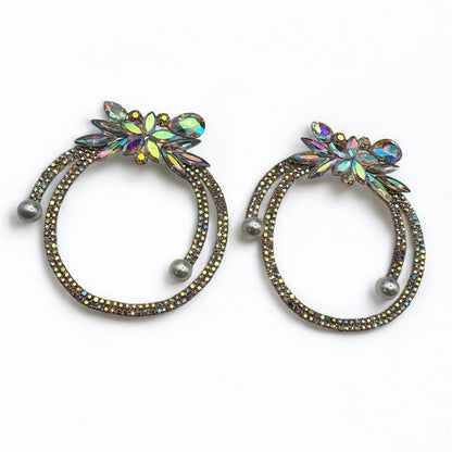 Iridescent Crystal Rhinestone Statement Hoop Earrings – Floral Pearl Glam - Fatisha Boutique #