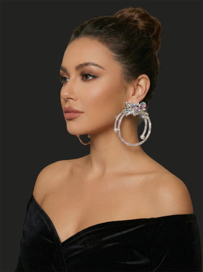 Iridescent Crystal Rhinestone Statement Hoop Earrings – Floral Pearl Glam - Fatisha Boutique #
