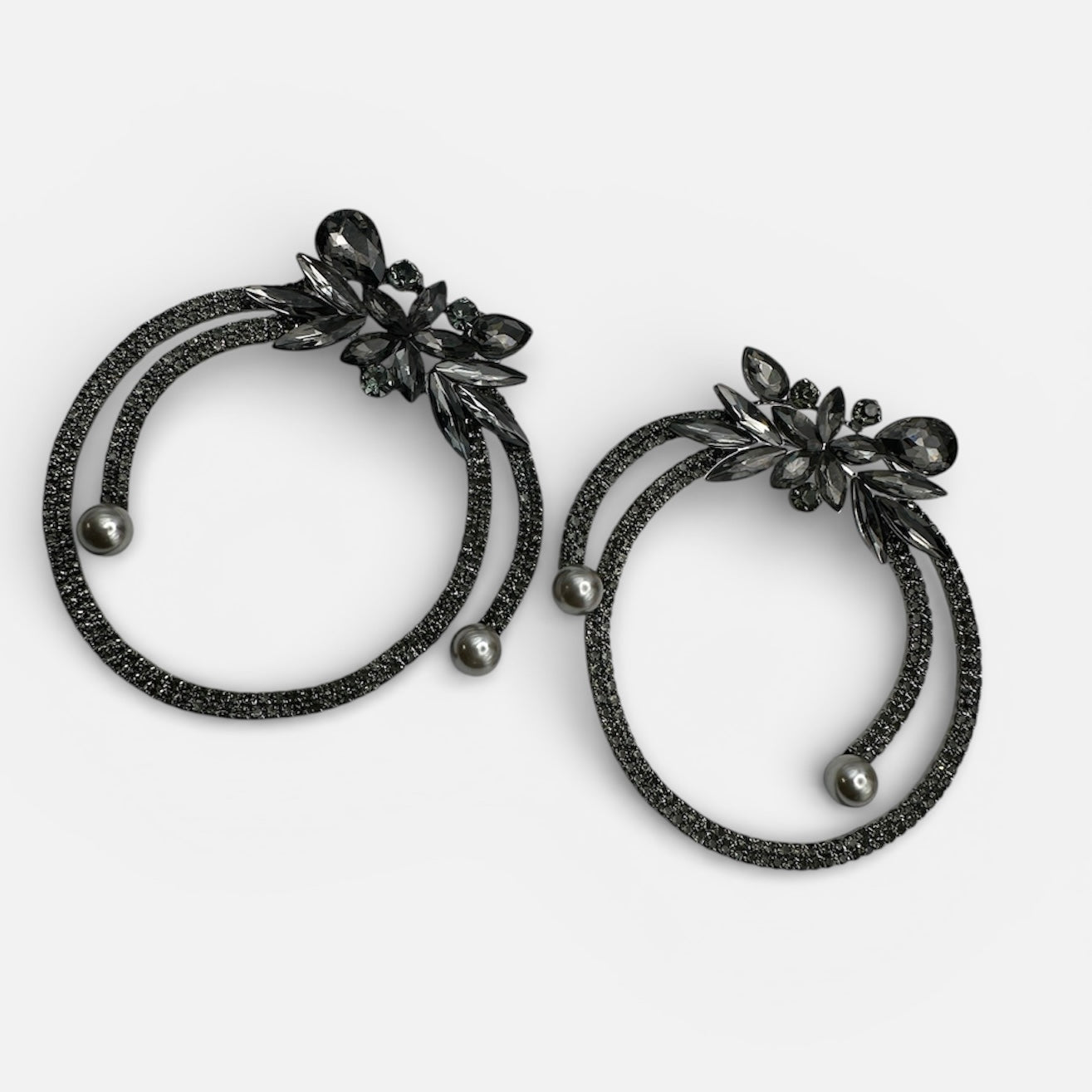 Black Crystal Rhinestone Statement Hoop Earrings – Floral Pearl Glam Jewellery - Fatisha Boutique #