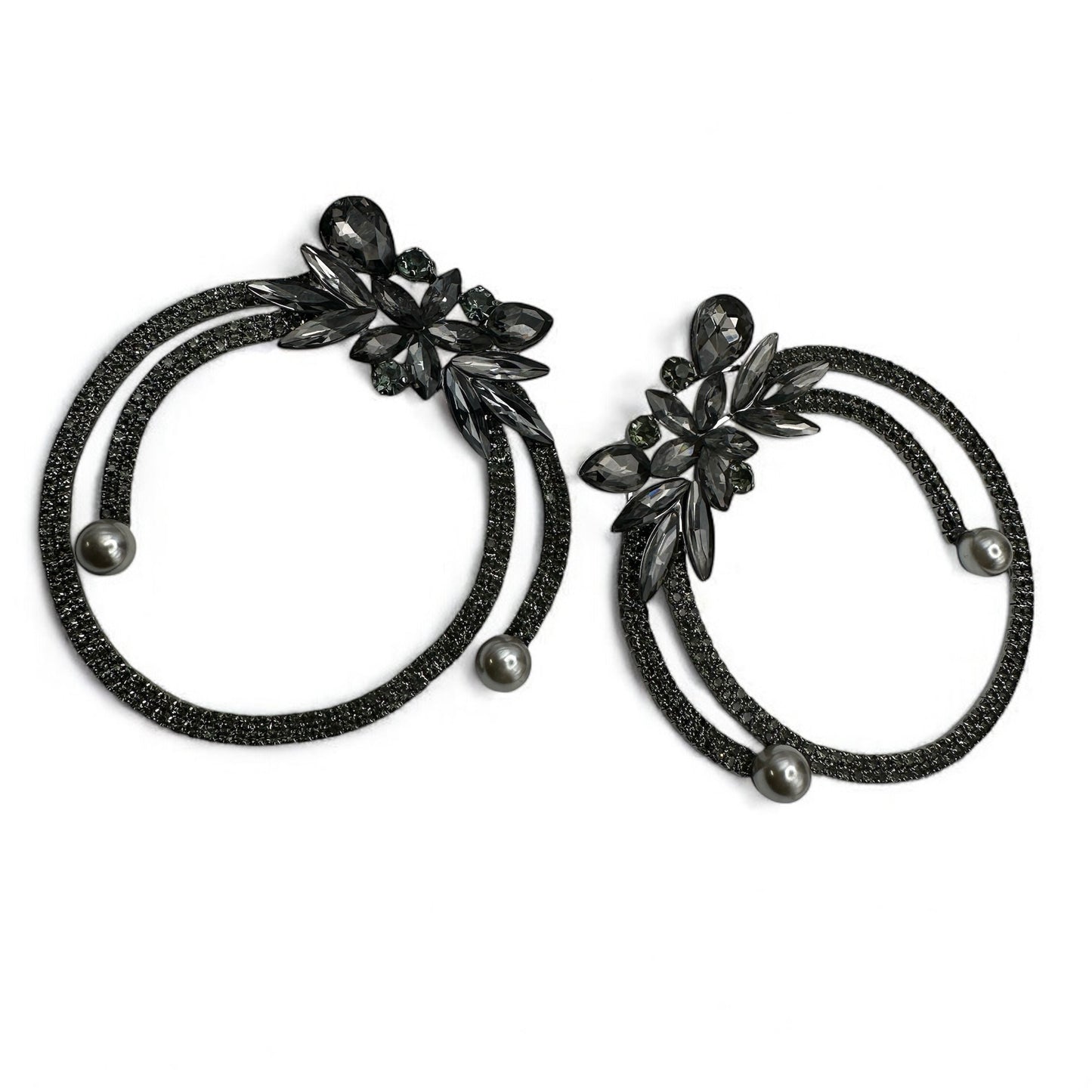 Black Crystal Rhinestone Statement Hoop Earrings – Floral Pearl Glam Jewellery - Fatisha Boutique #