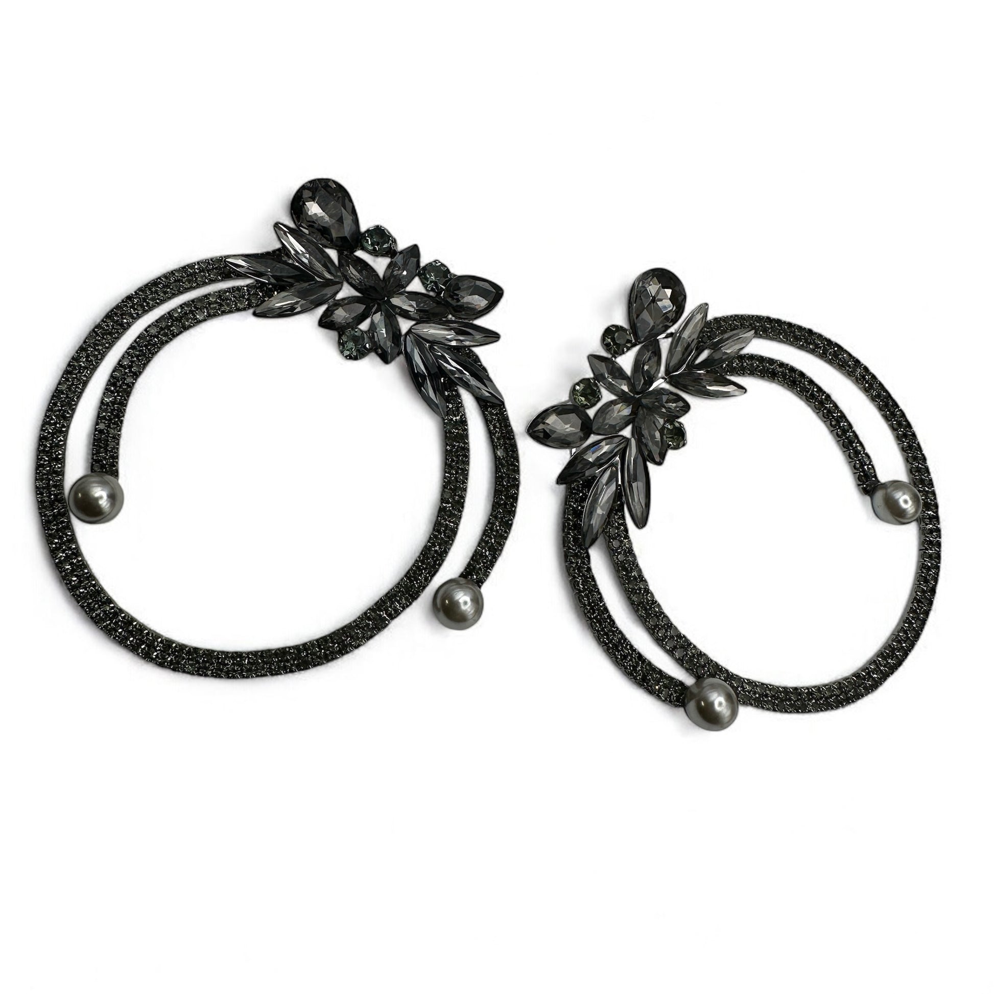Black Crystal Rhinestone Statement Hoop Earrings – Floral Pearl Glam Jewellery - Fatisha Boutique #