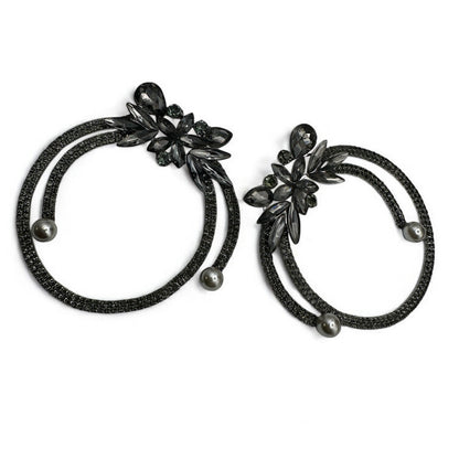 Black Crystal Rhinestone Statement Hoop Earrings – Floral Pearl Glam Jewellery - Fatisha Boutique #