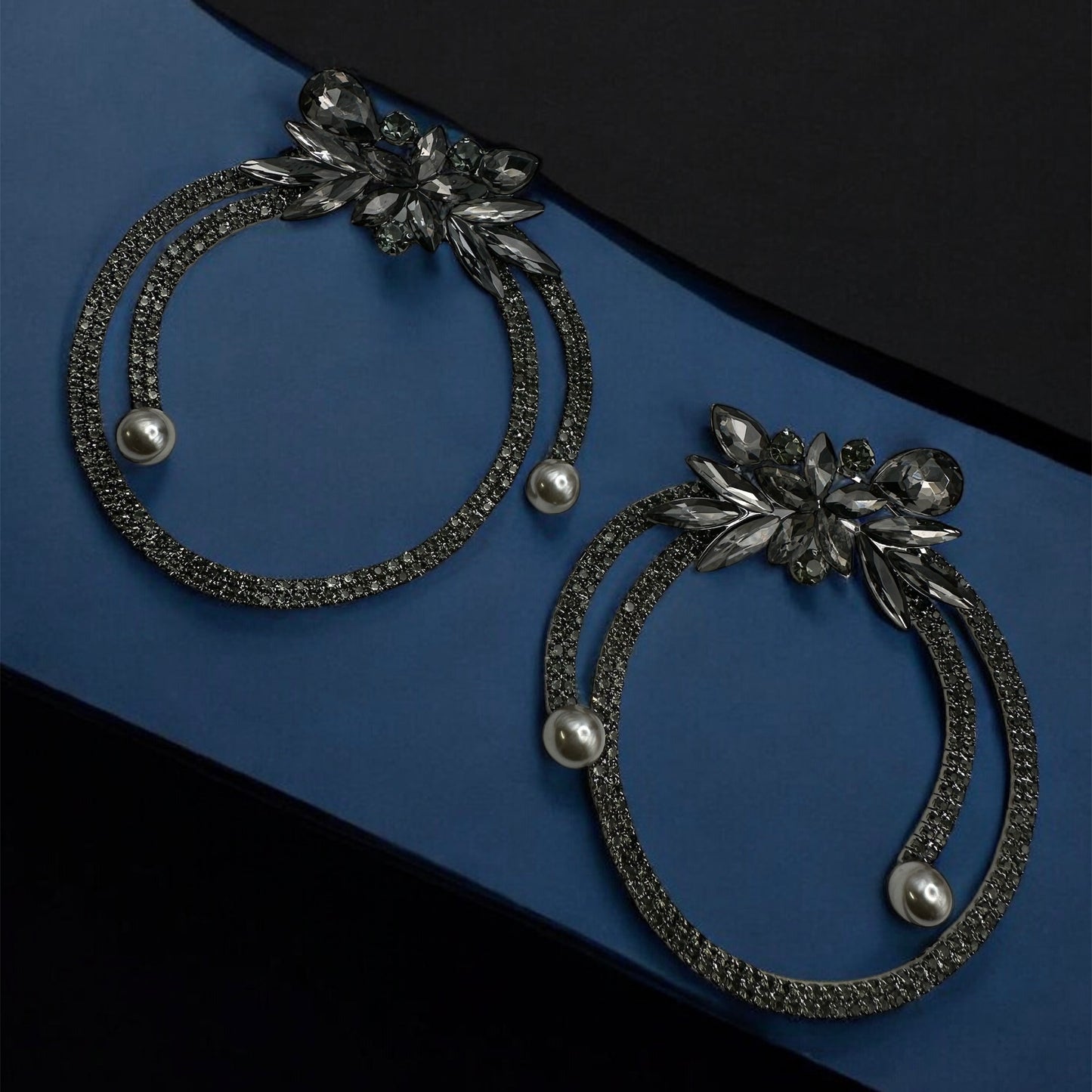Black Crystal Rhinestone Statement Hoop Earrings – Floral Pearl Glam Jewellery - Fatisha Boutique #