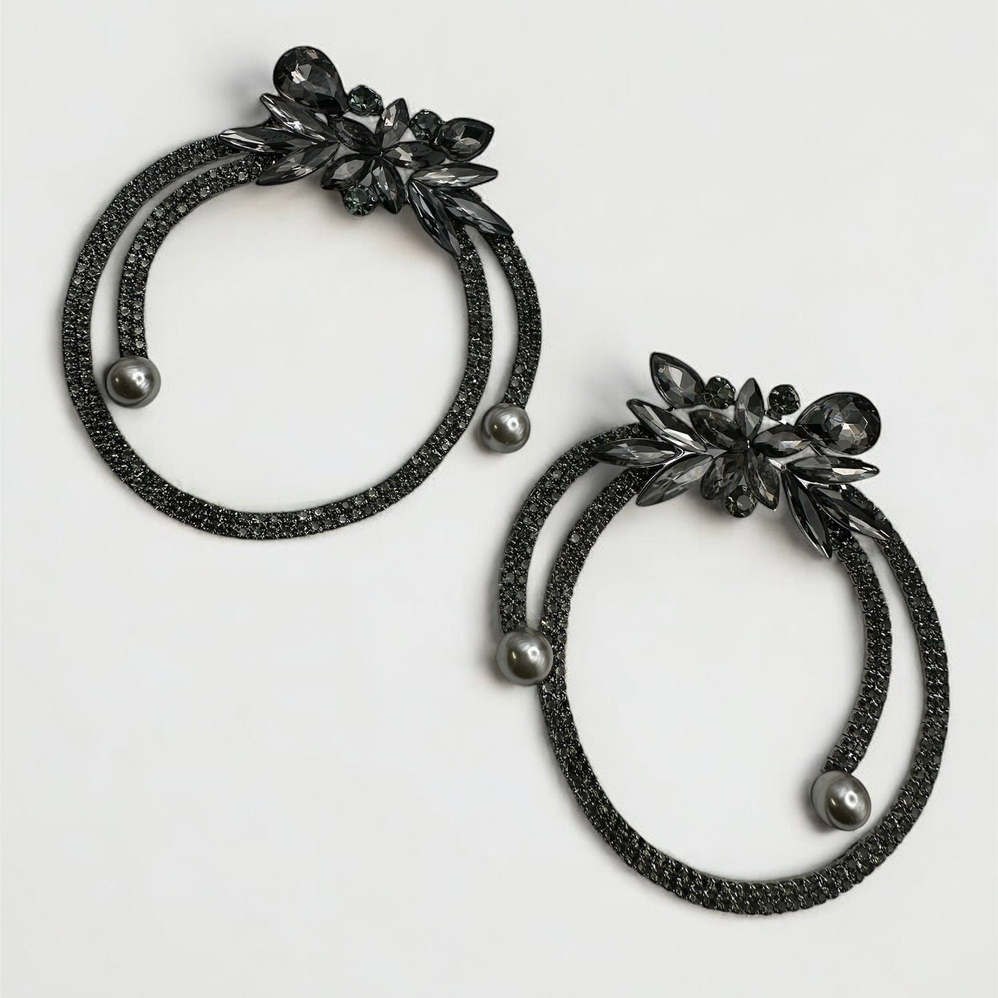 Black Crystal Rhinestone Statement Hoop Earrings – Floral Pearl Glam Jewellery - Fatisha Boutique #