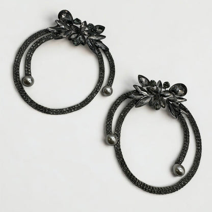 Black Crystal Rhinestone Statement Hoop Earrings – Floral Pearl Glam Jewellery - Fatisha Boutique #