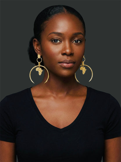Brass African Map Hoop Earrings – Afrocentric Statement Jewellery - Fatisha Boutique #