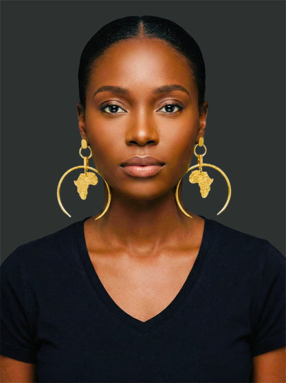 Brass African Map Hoop Earrings – Afrocentric Statement Jewellery - Fatisha Boutique #