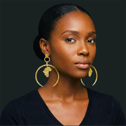 Brass African Map Hoop Earrings – Afrocentric Statement Jewellery - Fatisha Boutique #