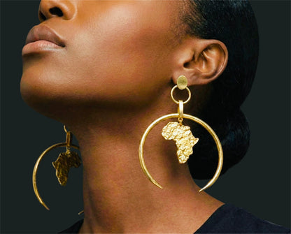 Brass African Map Hoop Earrings – Afrocentric Statement Jewellery - Fatisha Boutique #