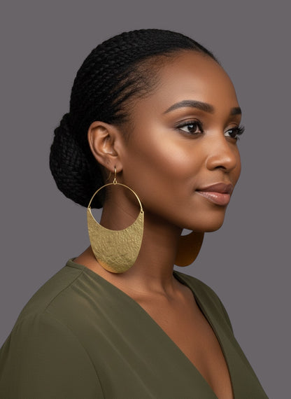 Hammered Brass Half-Moon Dangle Earrings – Modern African Statement Jewellery - Fatisha Boutique #