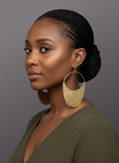 Hammered Brass Half-Moon Dangle Earrings – Modern African Statement Jewellery - Fatisha Boutique #