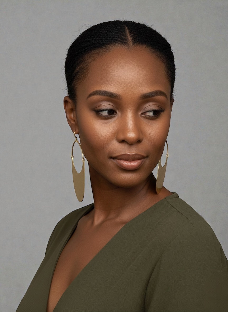Hammered Brass Half-Moon Dangle Earrings – Modern African Statement Jewellery - Fatisha Boutique #