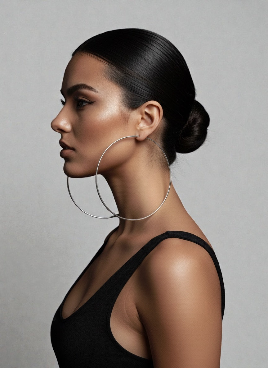 Big 14cm Lightweight Oversized Hoop Earrings – Gold, Silver & Black Statement Jewellery - Fatisha Boutique #