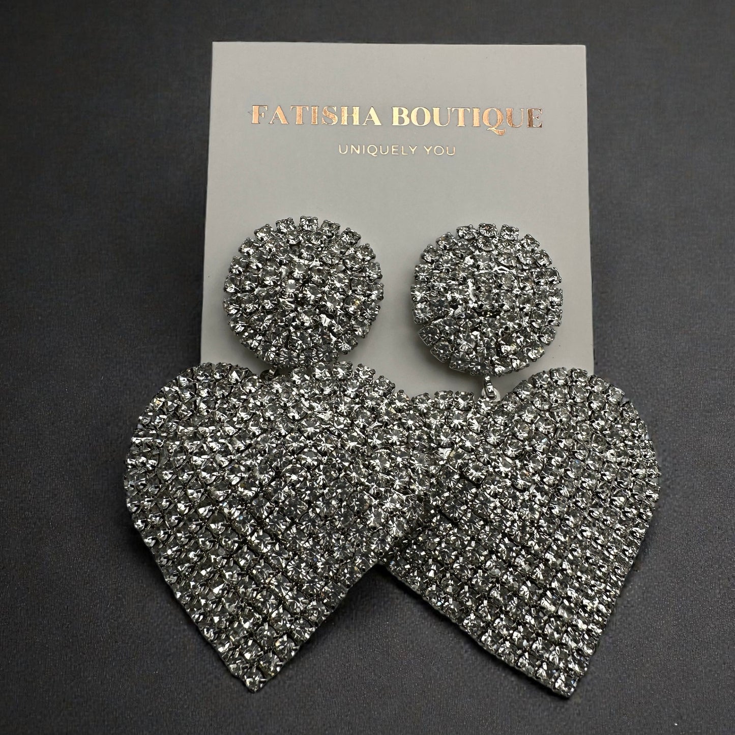 Silver Rhinestone Heart Dangle Earrings – Crystal Statement Party JewellerySilver Rhinestone Heart Dangle Earrings – Crystal Statement Party Jewellery - Fatisha Boutique #