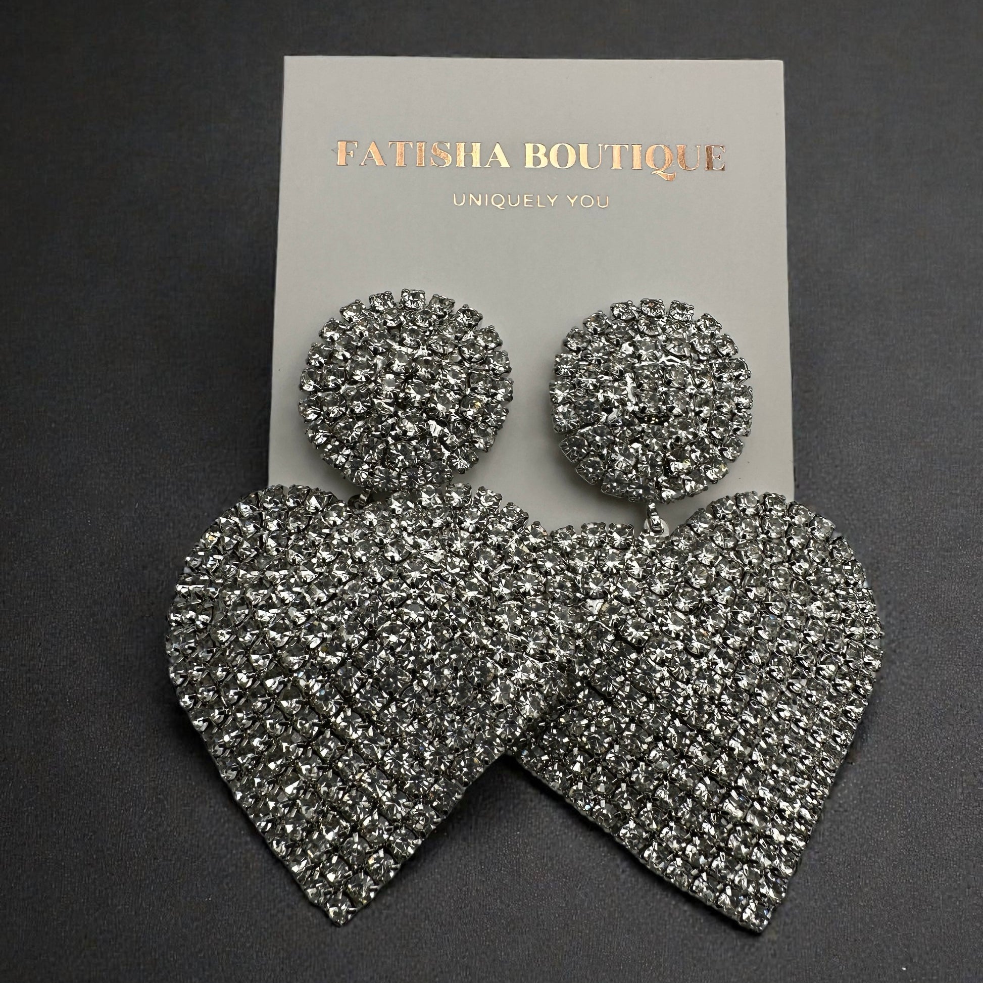 Silver Rhinestone Heart Dangle Earrings – Crystal Statement Party JewellerySilver Rhinestone Heart Dangle Earrings – Crystal Statement Party Jewellery - Fatisha Boutique #