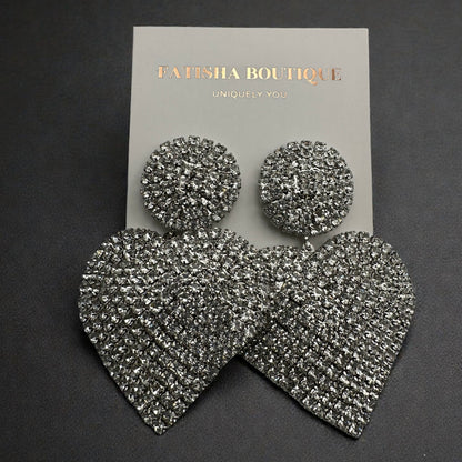 Silver Rhinestone Heart Dangle Earrings – Crystal Statement Party JewellerySilver Rhinestone Heart Dangle Earrings – Crystal Statement Party Jewellery - Fatisha Boutique #