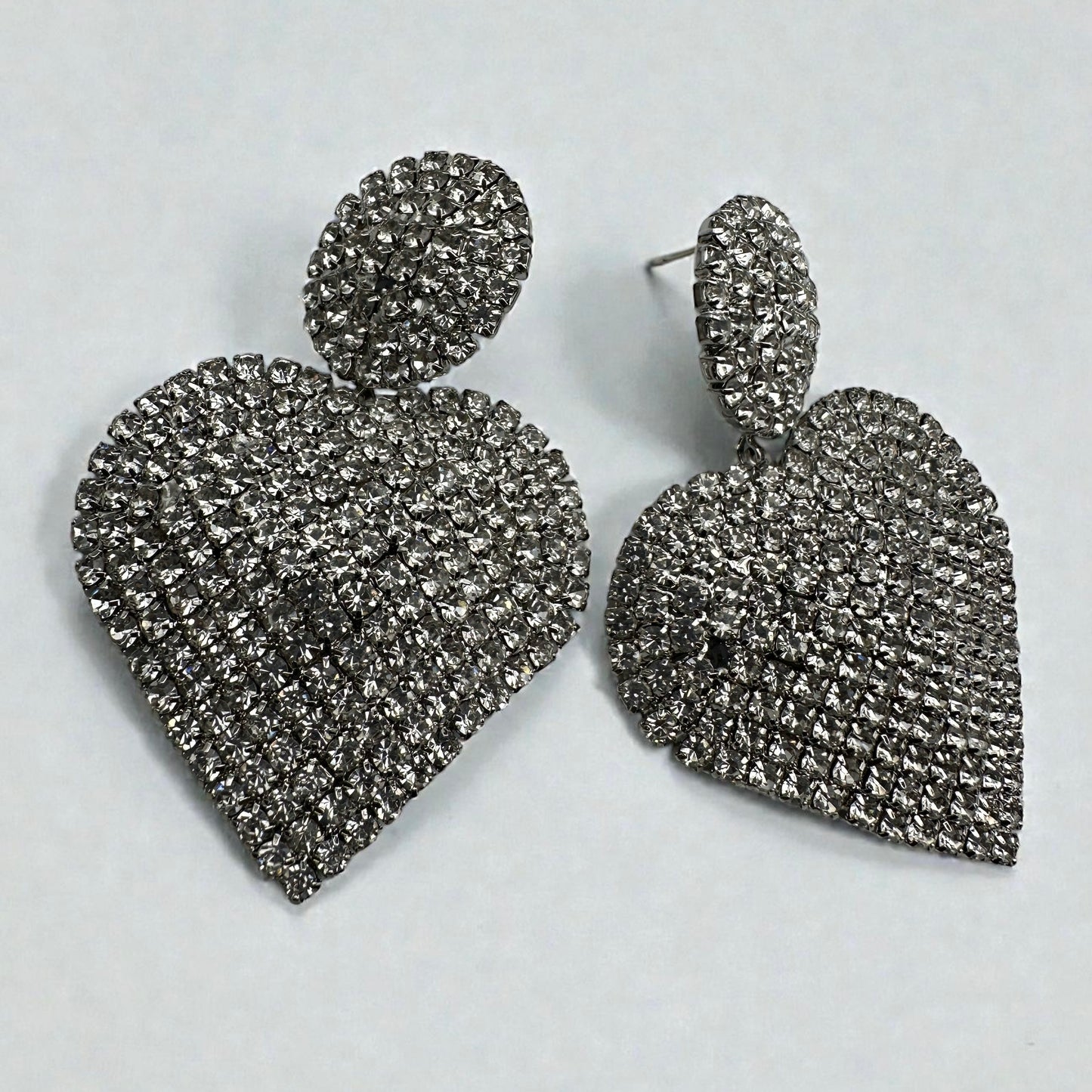 Silver Rhinestone Heart Dangle Earrings – Crystal Statement Party JewellerySilver Rhinestone Heart Dangle Earrings – Crystal Statement Party Jewellery - Fatisha Boutique #