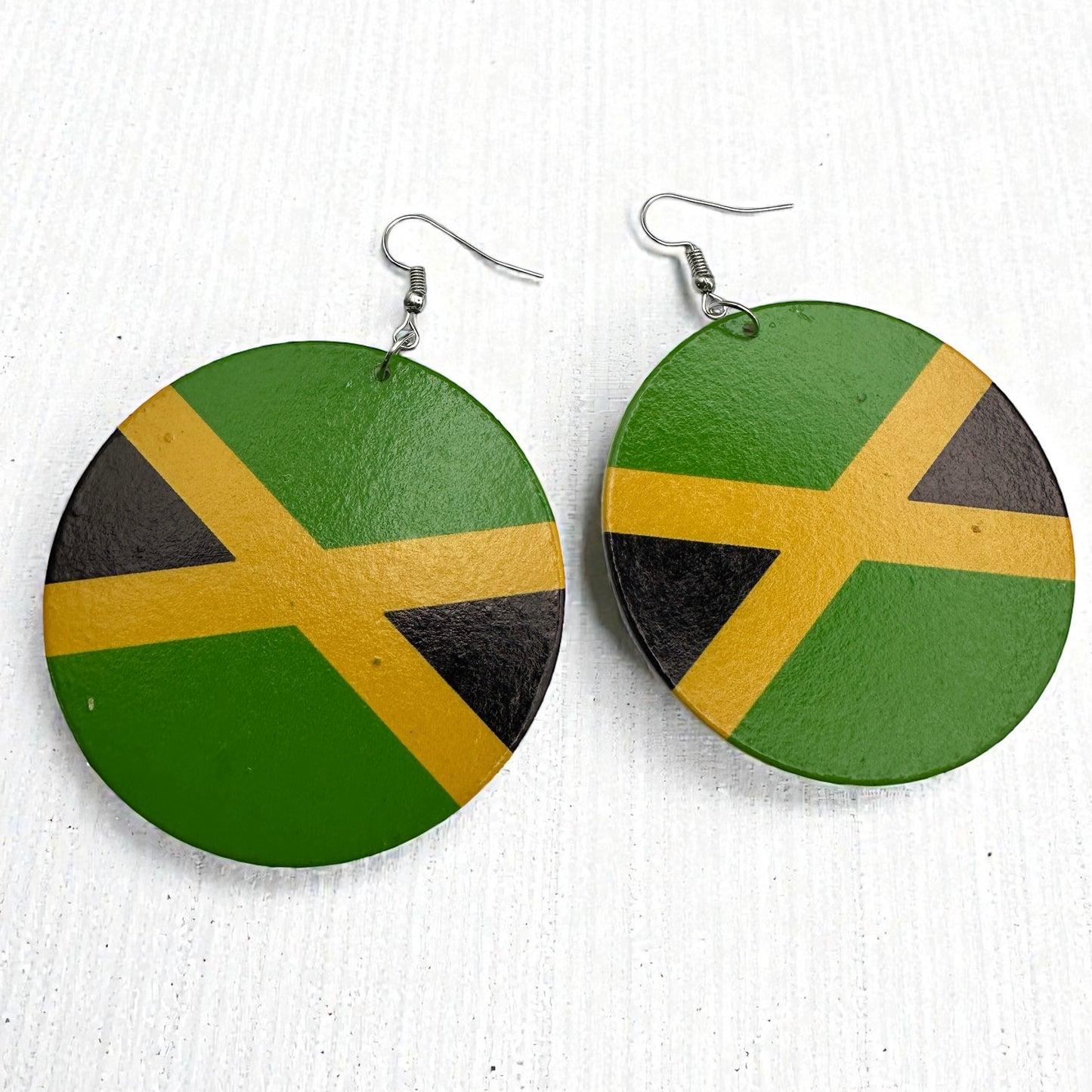 Double-Sided Caribbean Flag Wooden Earrings – Bold Statement Dangle for Island Pride - Fatisha Boutique #