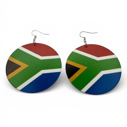 Double-Sided South African Flag Wooden Earrings – Lightweight Afrocentric Statement Jewellery - Fatisha Boutique #
