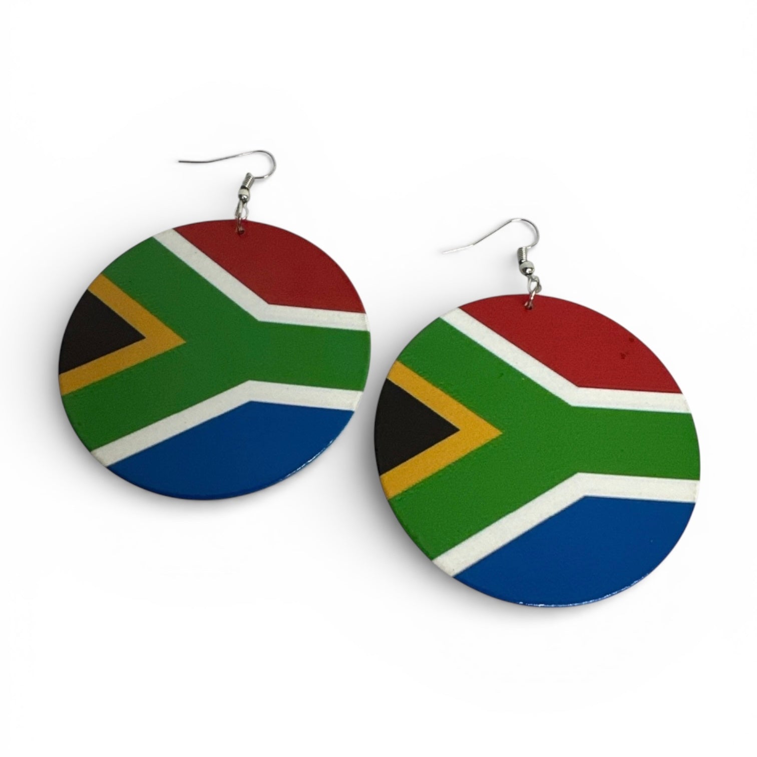 Double-Sided South African Flag Wooden Earrings – Lightweight Afrocentric Statement Jewellery - Fatisha Boutique #