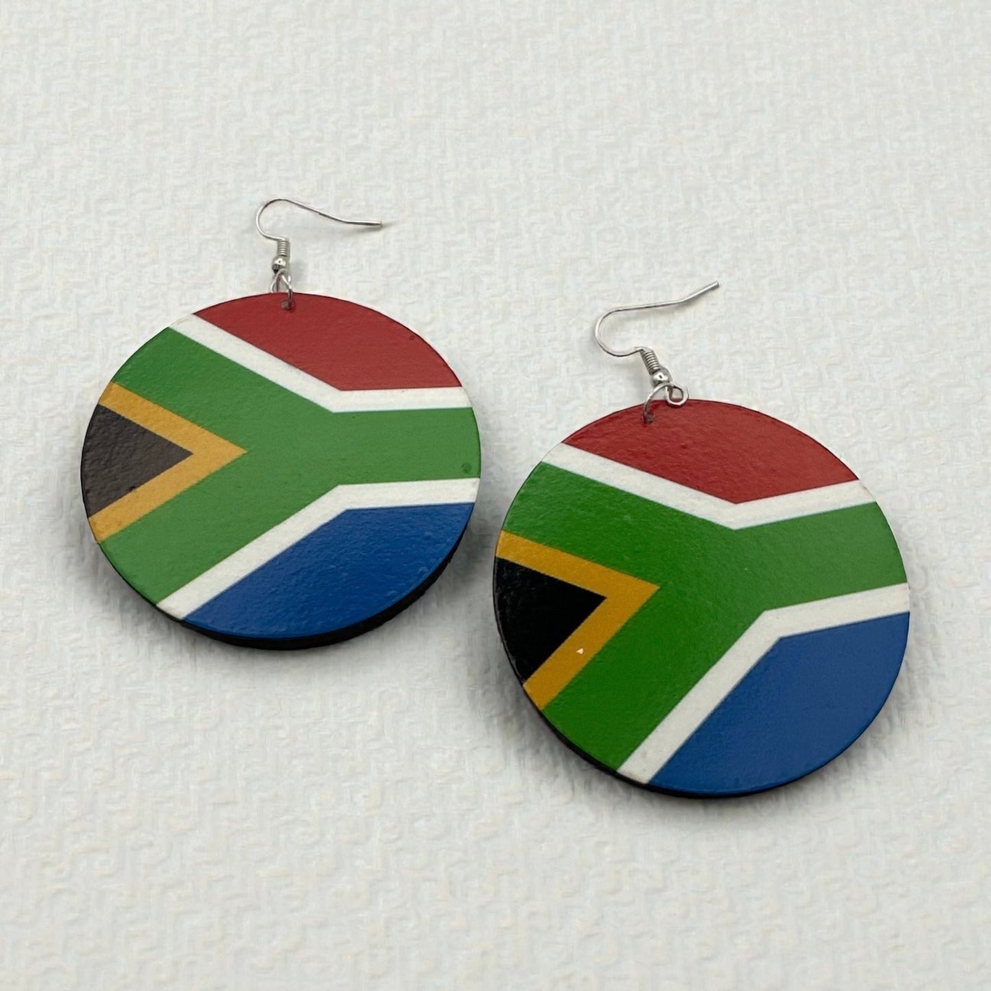 Double-Sided South African Flag Wooden Earrings – Lightweight Afrocentric Statement Jewellery - Fatisha Boutique # Fatisha Boutique