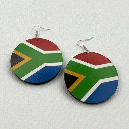 Double-Sided South African Flag Wooden Earrings – Lightweight Afrocentric Statement Jewellery - Fatisha Boutique #