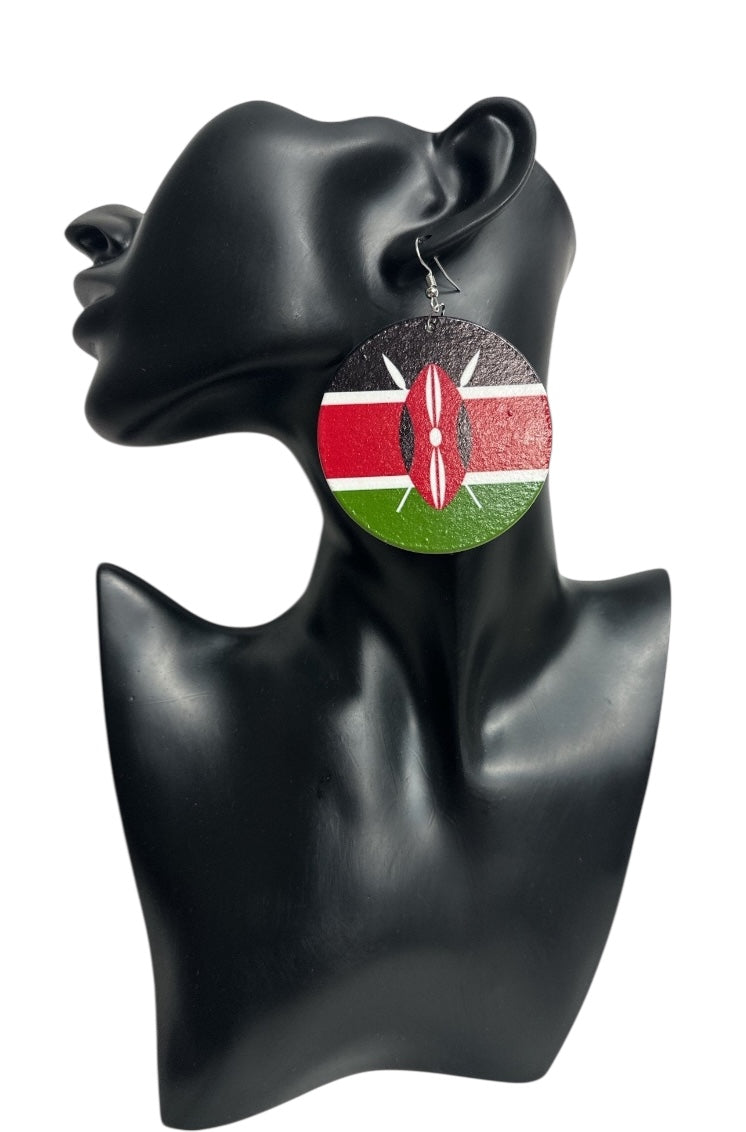 East African Flag Wooden Earrings – Bold Handmade Dangles (Uganda, Kenya, Tanzania & More) - Fatisha Boutique #
