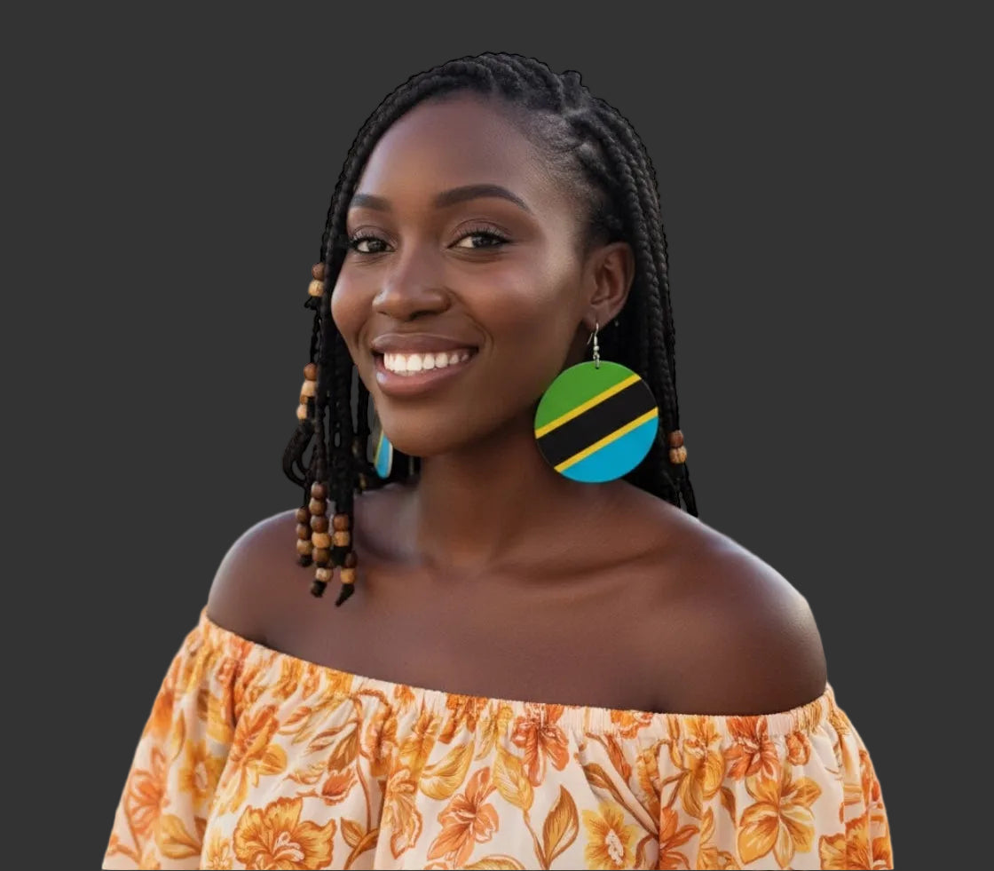 East African Flag Wooden Earrings – Bold Handmade Dangles (Uganda, Kenya, Tanzania & More) - Fatisha Boutique #