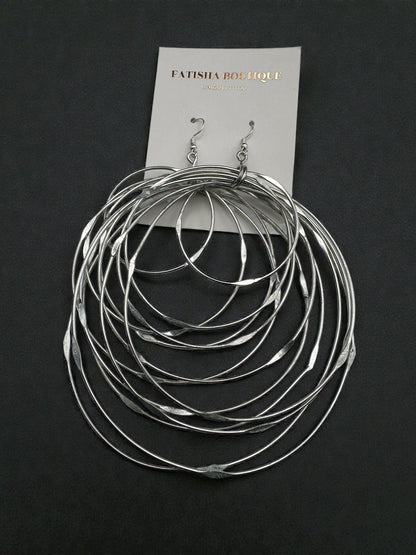 African Oversized Handcrafted Silver Brass Multi-Hoop Statement Earrings - Fatisha Boutique #