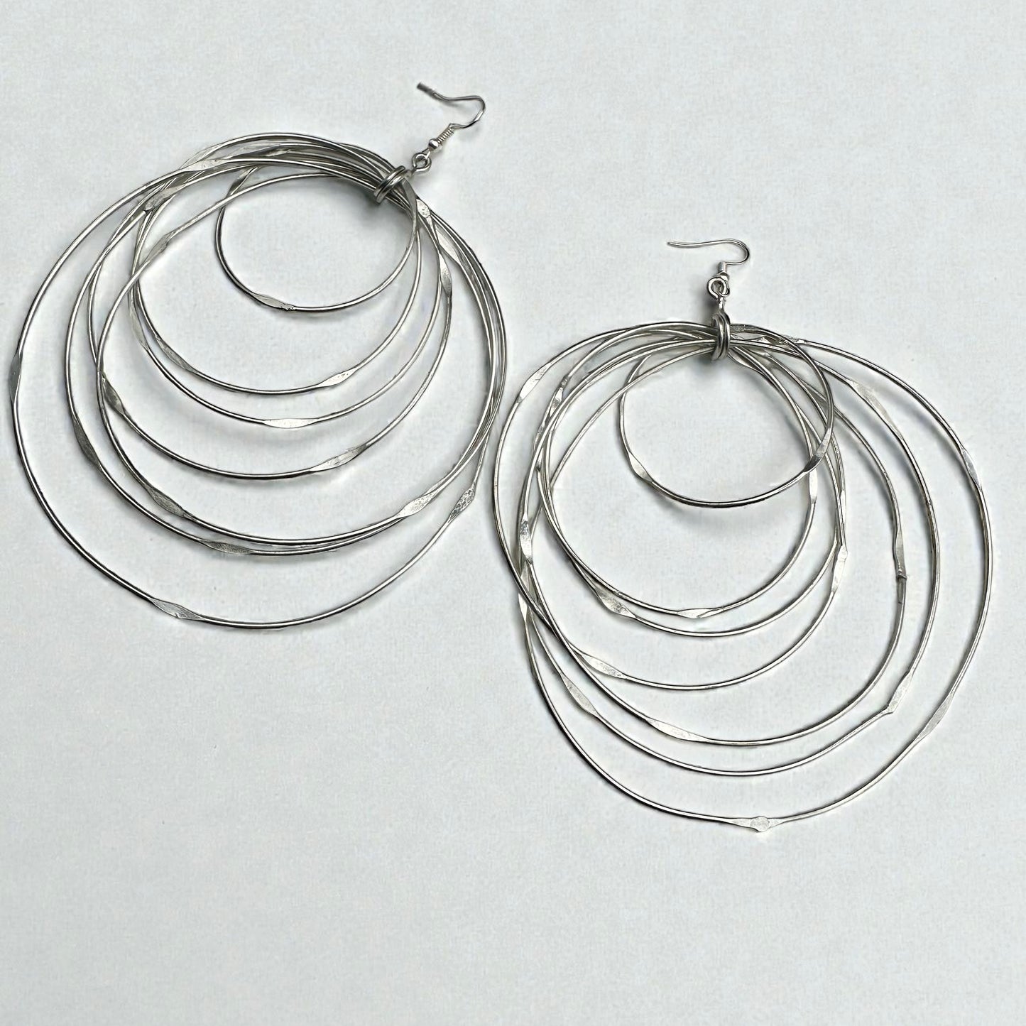 African Oversized Handcrafted Silver Brass Multi-Hoop Statement Earrings - Fatisha Boutique #