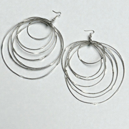 African Oversized Handcrafted Silver Brass Multi-Hoop Statement Earrings - Fatisha Boutique #