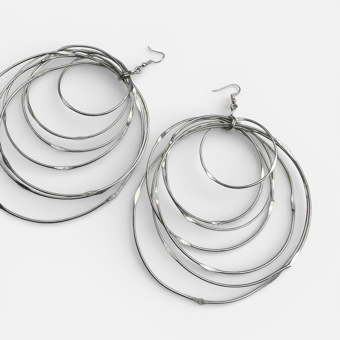 African Oversized Handcrafted Silver Brass Multi-Hoop Statement Earrings - Fatisha Boutique #