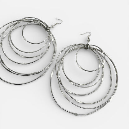 African Oversized Handcrafted Silver Brass Multi-Hoop Statement Earrings - Fatisha Boutique #