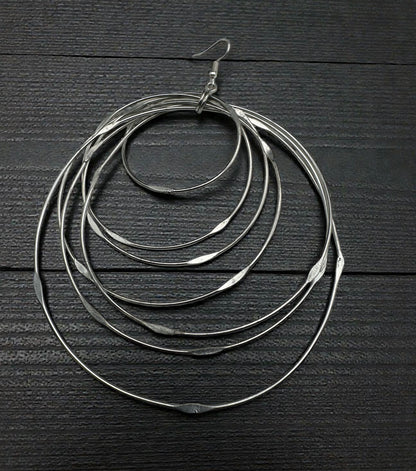 African Oversized Handcrafted Silver Brass Multi-Hoop Statement Earrings - Fatisha Boutique #