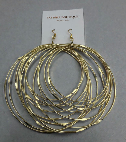 African Oversized Handcrafted Gold Brass Multi-Hoop Statement Dangle Earrings - Fatisha Boutique #
