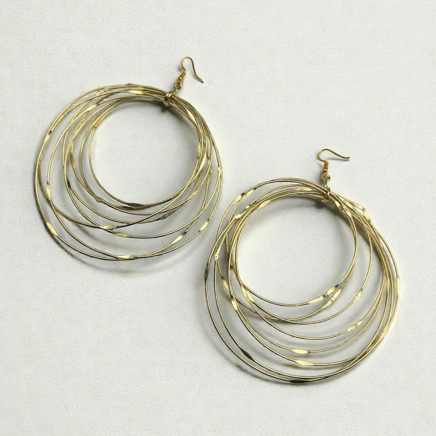 African Oversized Handcrafted Gold Brass Multi-Hoop Statement Dangle Earrings - Fatisha Boutique #