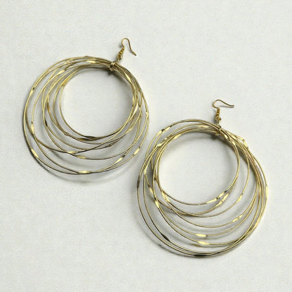 African Oversized Handcrafted Gold Brass Multi-Hoop Statement Dangle Earrings - Fatisha Boutique #