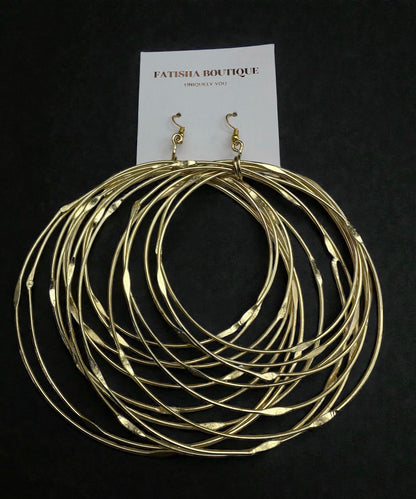 African Oversized Handcrafted Gold Brass Multi-Hoop Statement Dangle Earrings - Fatisha Boutique #