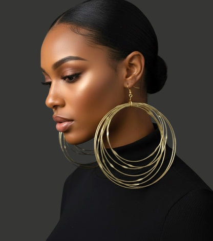 African Oversized Handcrafted Gold Brass Multi-Hoop Statement Dangle Earrings - Fatisha Boutique #