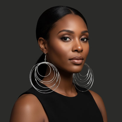 African Oversized Handcrafted Silver Brass Multi-Hoop Statement Earrings - Fatisha Boutique #