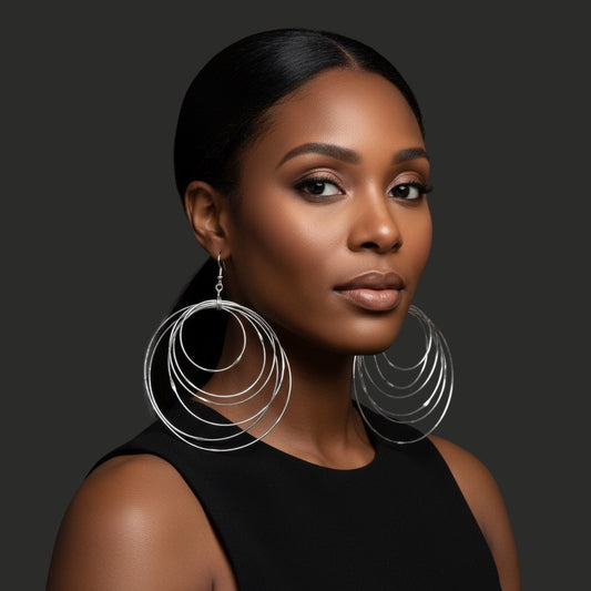 African Oversized Handcrafted Silver Brass Multi-Hoop Statement Earrings