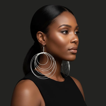 African Oversized Handcrafted Silver Brass Multi-Hoop Statement Earrings - Fatisha Boutique #