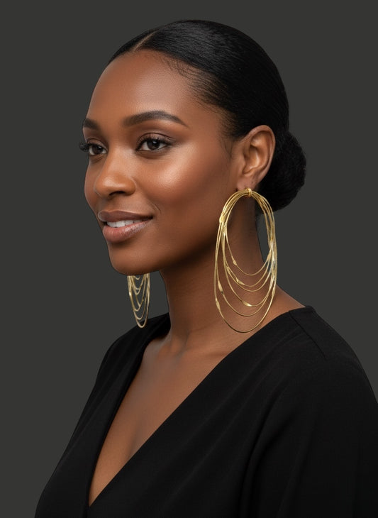 African Oversized Handcrafted Layered Gold Brass Hoop Statement Earrings - Fatisha Boutique #