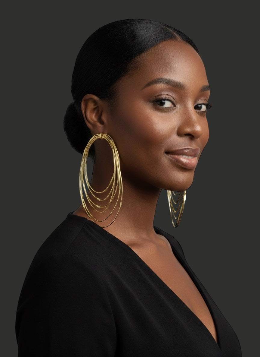 African Oversized Handcrafted Layered Gold Brass Hoop Statement Earrings - Fatisha Boutique #