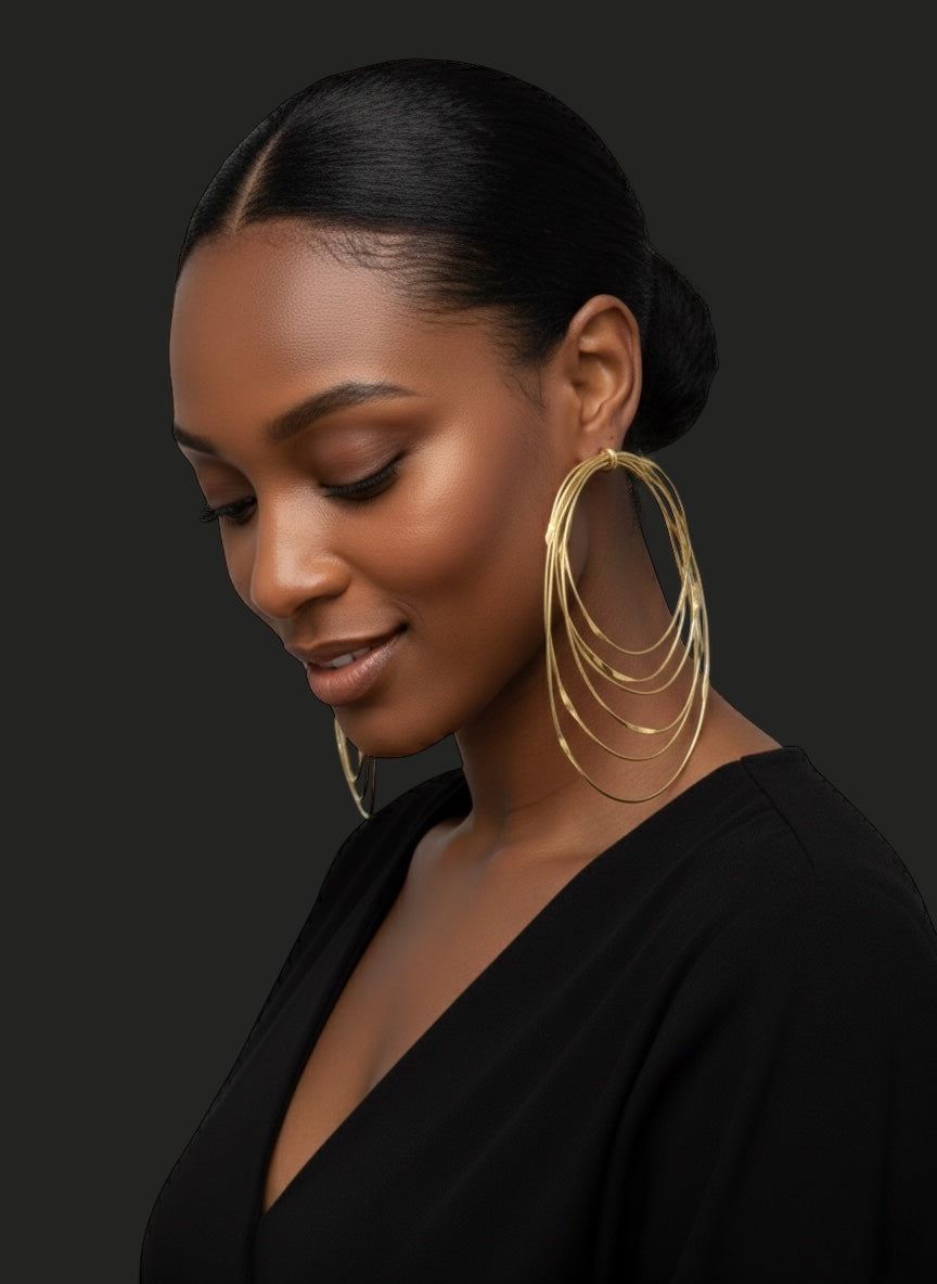 African Oversized Handcrafted Layered Gold Brass Hoop Statement Earrings - Fatisha Boutique #